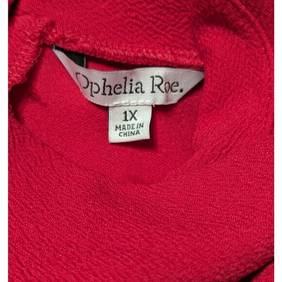 Ophelia Roe Red Sleeveless Keyhole Mock Neck Ruffle Dress Office Plus Size 1X - Picture 10 of 11